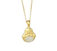 Anhänger, natürliche Hetian Jade Maitreya Buddha Silber Anhänger Halskette AuspiciousWealth Amulett Chakra Anhänger Glücksgeschenk für Männer Frauen, Gold Anhänger Halskette
