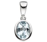 Anhänger oval 585 Gold Weißgold 1 Aquamarin blau hellblau 1 Diamant 0,01ct.