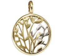 Anhänger rund 585 Gold Gelbgold Weißgold bicolor 1 Diamant Brillant 0,02ct.
