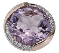 Anhänger rund 585 Gold Rotgold 16 Diamanten Brillanten 1 Amethyst violett lila