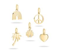 Anhänger Set TAMARIS "Multipack All About Beads Regenbogen Peace-Zeichen Palme Muschel Herz", gold (gelbgoldfarben, kristallweiß, kristallweiß), Schmuckanhänger, Damen, Edelstahl, 3,4 g, mit Zirkonia