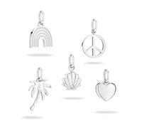Anhänger Set TAMARIS "Multipack All About Beads Regenbogen Peace-Zeichen Palme Muschel Herz", silber (silberfarben, kristallweiß, kristallweiß), Schmuckanhänger, Edelstahl, 3,4 g, Anhänger Set, mit Zi