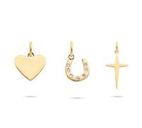 Anhänger Set TAMARIS "Schmuck Geschenk 3er Anhänger Bundle Herz, Hufeisen, Kreuz", gold (gelbgoldfarben, kristallweiß, kristallweiß), Schmuckanhänger, Damen, Edelstahl, 1,5 g, mit Glasstein (79895861-
