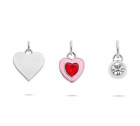 Anhänger Set TAMARIS "Schmuck Geschenk 3er Anhänger Bundle, Herzen", rosa (edelstahlfarben, kristallweiß, rot, kristallweiß, rot), Schmuckanhänger, Damen, Edelstahl, 4,9 g, mit Glasstein und Emaille (