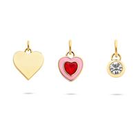 Anhänger Set TAMARIS "Schmuck Geschenk 3er Anhänger Bundle, Herzen", rosa (gelbgoldfarben, kristallweiß, rot, kristallweiß, rot), Schmuckanhänger, Damen, Edelstahl, 4,9 g, mit Glasstein und Emaille (8