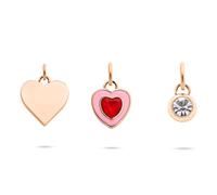 Anhänger Set TAMARIS "Schmuck Geschenk 3er Anhänger Bundle, Herzen", rosa (roségoldfarben, kristallweiß, rot, kristallweiß, rot), Schmuckanhänger, Damen, Edelstahl, 4,9 g, mit Glasstein und Emaille (8