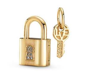 Anhänger Set Vorhängeschloss und Schlüssel, IP Gold