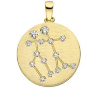 Anhänger Sternzeichen Zwilling 333 Gold Gelbgold matt 15 Zirkonia Goldanhäng