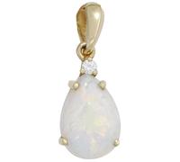 Anhänger Tropfen 585 Gold Gelbgold 1 Opal 1 Diamant Brillant Opalanhänger
