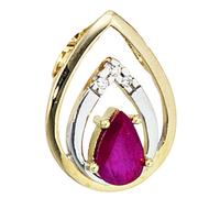 Anhänger Tropfen 585 Gold Gelbgold 3 Diamanten Brillanten 1 Rubin rot
