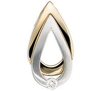 Anhänger Tropfen 585 Gold Gelbgold Weißgold bicolor matt 1 Diamant Brillant