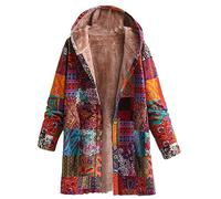 ANHATUIV Damen-Mäntel, Boho, bunter Mantel, Flanell, gefüttert, warm, lange Mäntel, Winterjacke, lange Ärmel, warm, ethnisch, Oversize, Jacke, Baggy Aztekenmuster, Kapuzenjacke mit Reißverschluss,