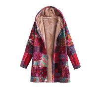 ANHATUIV Damenmäntel Damen Boho Bunte Mäntel Flanell Gefüttert Warm Lange Mäntel Winterjacke Damen Langarm Warm Ethnisch Übergroß Linie Jacken Baggy Azteken Reißverschluss Kapuzenjacken, rose, L