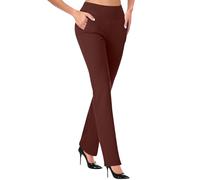 ANHATUIV Hose für Damen, Büro, gerades Bein, Hose mit Tasche, elastisch, hohe Taille, leger, Smart-Hose, Anzughose, einfarbig, schmal, ausgestellte Hose, Arbeitshose, volle Länge, 01 Kaffee, S