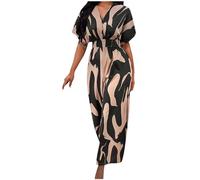 ANHATUIV Jumpsuit für Damen, elegant, weites Bein, Spielanzug, Herbst, Sommer, Overall, ärmellos, lässig, Hose, Ausgehen, Boho-Druck, kurze Ärmel, V-Ausschnitt, elastische Taille, langer Jumpsuit, 01