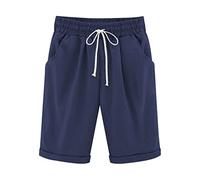 ANHATUIV Knielange Damen-Shorts, Sommer-Bermuda-Shorts mit Tasche, Strand-Shorts, Kordelzug, elastische Taille, Hotpants, Baggy-Hose, Büroarbeit, Caprihose, Shorts, 01 dunkelblau, XX-Large