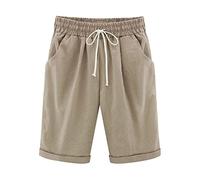 ANHATUIV Knielange Damen-Shorts, Sommer-Bermuda-Shorts mit Tasche, Strand-Shorts, Kordelzug, elastische Taille, Hotpants, Baggy-Hose, Büroarbeit, Caprihose, Shorts, 01 Khaki, Medium