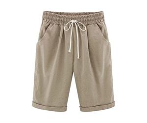 ANHATUIV Knielange Damen-Shorts, Sommer-Bermuda-Shorts mit Tasche, Strand-Shorts, Kordelzug, elastische Taille, Hotpants, Baggy-Hose, Büroarbeit, Caprihose, Shorts, 01 Khaki, Medium