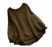 ANHATUIV Leinen-Oberteile für Damen, langärmeliges Oberteil für Damen, Baumwollleinen, Sommer-Top, Rundhalsausschnitt, Retro, Vintage-Shirt, Sommer-Top, Boho-Übergröße, Hemd, Baggy-Top, Büro, Arbeit,