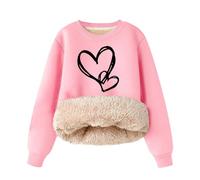 ANHATUIV Mädchen Plüsch-Sweatshirt 3-12 Jahre, Winter, dicker Pullover, Rundhalsausschnitt, langärmelig, bequem, Herzmuster, lässig, locker, Kinder-Lammwoll-Tops, C Pink, 6-7 Years