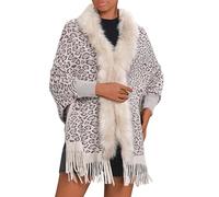 ANHATUIV Pelz-Cardigans für Damen, Winter, Kunstfell, Stola, warm, Wickelumhang, Leopardenmuster, Poncho, Umhang, Quaste, lockere Streetwear, Übermantel, Schals für Abendkleider, A05-Beige