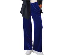 ANHATUIV Samthose für Damen, weites gerades Bein, Velours, Palazzo-Hose, Baggy, legere Arbeitshose, einfarbig, lockere Sweathose, elastische Hose, Büro, 01 blau, M