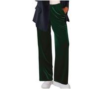 ANHATUIV Samthose für Damen, weites gerades Bein, Velours, Palazzo-Hose, Baggy, legere Arbeitshose, einfarbig, lockere Sweathose, elastische Hose, Büro, 01 Army Green, S