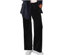ANHATUIV Samthose für Damen, weites gerades Bein, Velours, Palazzo-Hose, Baggy, legere Arbeitshose, einfarbig, lockere Sweathose, elastische Hose, Büro, 01 black, M
