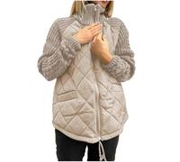 ANHATUIV Wintermäntel für Damen, gestrickt, Patchwork, Puffjacke, Stehkragen, Patchwork, lange Ärmel, gepolsterte Jacke, lockerer Reißverschluss, gemütlich, Herbst/Winter, Oberbekleidung mit Tasche