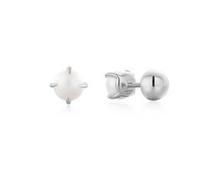 ANIA HAIE - BARBELL EARRINGS - Pearl - silver