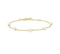 ANIA HAIE Damen Armband MISS DAINTY Gold Shell Pearl Station aus 925 Sterling Silber, verziert mit 5 Muschelperlen, Länge: 16,5 + 2 cm Verlängerung, inkl. Geschenkverpackung