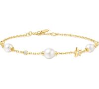 ANIA HAIE Damen Armband MISS DAINTY Shell Pearl and Star Station aus 925 Sterling Silber, besetzt mit 4 Muschelperlen und 7 Zirkonia, Länge: 16,5 + 2 cm Verlängerung, inkl. Geschenkverpackung