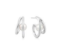 ANIA HAIE Damen Creolen CHIC CREATOR Duo Freshwater Pearl Stud Hoops aus 925 Sterling Silber, verziert mit 2 Süßwasserperlen, Größe: 17,5 x 8,3 mm, inkl. Geschenkverpackung