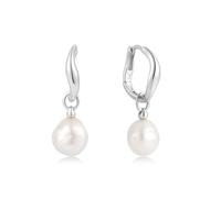 ANIA HAIE Damen Creolen CHIC CREATOR Freshwater Pearl Drop Hoops aus 925 Sterling Silber, verziert mit 2 Süßwasserperlen, Größe: 12 x 1,5~3 mm, inkl. Geschenkverpackung