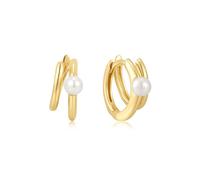 ANIA HAIE Damen Creolen CHIC CREATOR Parallel Duo Freshwater Pearl Huggies aus 925 Sterling Silber 14k vergoldet, verziert mit 2 Süßwasserperlen, Größe: 13,5 x 5,7 mm, inkl. Geschenkverpackung