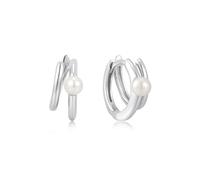 ANIA HAIE Damen Creolen CHIC CREATOR Parallel Duo Freshwater Pearl Huggies aus 925 Sterling Silber, verziert mit 2 Süßwasserperlen, Größe: 13,5 x 5,7 mm, inkl. Geschenkverpackung