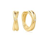 ANIA HAIE Damen Creolen Dusk Divas Cross Duo Huggies aus 925 Sterling Silber 14k Gold vergoldet, besetzt mit 2 Zirkonia, Größe: 11,7 x 5mm, inkl. Geschenkverpackung