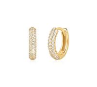 ANIA HAIE Damen Creolen HEART HUNTER Ohrringe aus 925 Sterling Silber 14k vergoldet, besetzt mit 72 Zirkonia Pavé, Größe: 10,2 mm, inkl. Geschenkverpackung