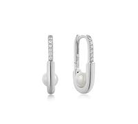 ANIA HAIE Damen Creolen MODERN MUSE Ohrringe aus 925 Sterling Silber, besetzt mit 12 Zirkonia und 2 Muschelperlen, Größe: 21,5x12 mm, inkl. Geschenkverpackung