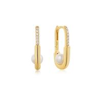 ANIA HAIE Damen Creolen MODERN MUSE Ohrringe aus 925 Sterling Silber, besetzt mit 12 Zirkonia und 2 Muschelperlen, Größe: 21,5x12 mm, inkl. Geschenkverpackung