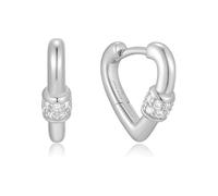 ANIA HAIE Damen Creolen REIMAGINER Mini Heart Clasp Hoop Earrings aus 925 Sterling Silber, verziert mit einem Zirkonia, Länge: 12,3 x 2 mm, inkl. Geschenkverpackung