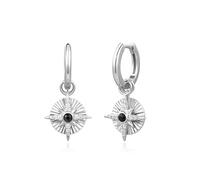 ANIA HAIE Damen Creolen SUNSHINE CHASER Astrolabe Charm Huggies aus 925 Sterling Silber, besetzt mit einem schwarzen Achat und 24 Zirkonia, Größe: 9 x 1,7mm, inkl. Geschenkverpackung