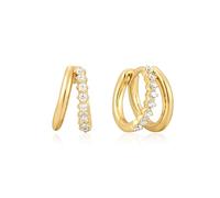 ANIA HAIE Damen Creolen Sunshine Chaser Double Mixed Huggies 925 Sterling Silber, besetzt mit 16 Zirkonia, Größe: 8,5 x 3-7mm, inkl. Geschenkverpackung