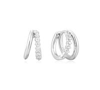 ANIA HAIE Damen Creolen Sunshine Chaser Double Mixed Huggies 925 Sterling Silber, besetzt mit 16 Zirkonia, Größe: 8,5 x 3-7mm, inkl. Geschenkverpackung