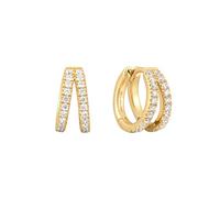 ANIA HAIE Damen Creolen Sunshine Chaser Double Pavé Huggies 925 Sterling Silber 14k Gold vergoldet, besetzt mit 44 Zirkonia, Größe: 8,5 x 3-7mm, inkl. Geschenkverpackung