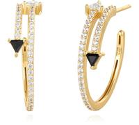 ANIA HAIE Damen Creolen Sunshine Chaser Pave Double Arrow Stud Hoops 925 Sterling Silber 14k Gold vergoldet, besetzt mit 74 Zirkonia, Größe: 23 x 1,4-4,5mm, inkl. Geschenkverpackung