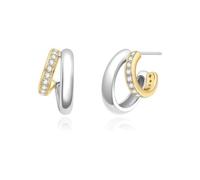 ANIA HAIE Damen Creolen TIDE ECHO Two Stone aus 925 Sterling Silber 14k vergoldet, besetzt mit 28 Zirkonia, Durchmesser: 8,5 mm, inkl. Geschenkverpackung