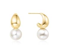 ANIA HAIE Damen Creolen Vogue Maven Shell Pearl Dome Hoop aus 925 Sterling Silber 14k Gold vergoldet, verziert mit 2 Muschelperlen Größe: 23 x 20 mm, inkl. Geschenkverpackung