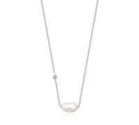 ANIA HAIE Damen Halskette PEARL OF WISDOM aus 925 Sterling Silber, besetzt mit einem Zirkonia und einem Süßwasserperlenanhänger, Länge 38cm + 5cm Verlängerung, inkl. Geschenkverpackung