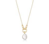 ANIA HAIE Damen Halskette Pearl Power aus 925 Sterling Silber 14k vergoldet, besetzt mit einem Zirkonia und Einer Süßwasserperle, Größe: 45 cm + 5 cm Verlängerung, inkl. Geschenkverpackung